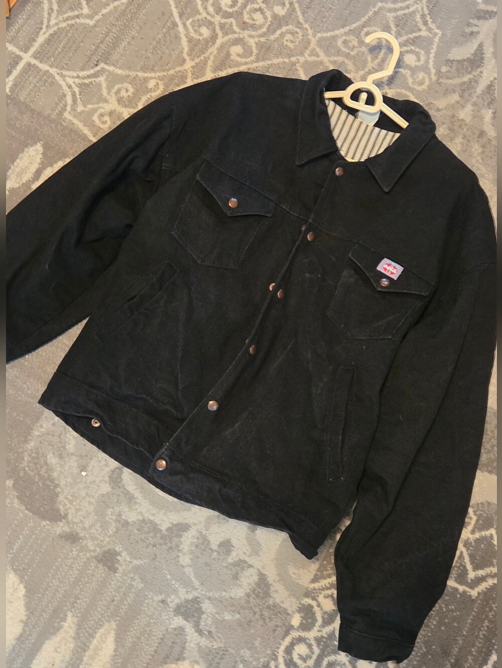 Coca Cola Vintage 90s Black Jean Jacket with Red Logo Patch Men Unisex Large